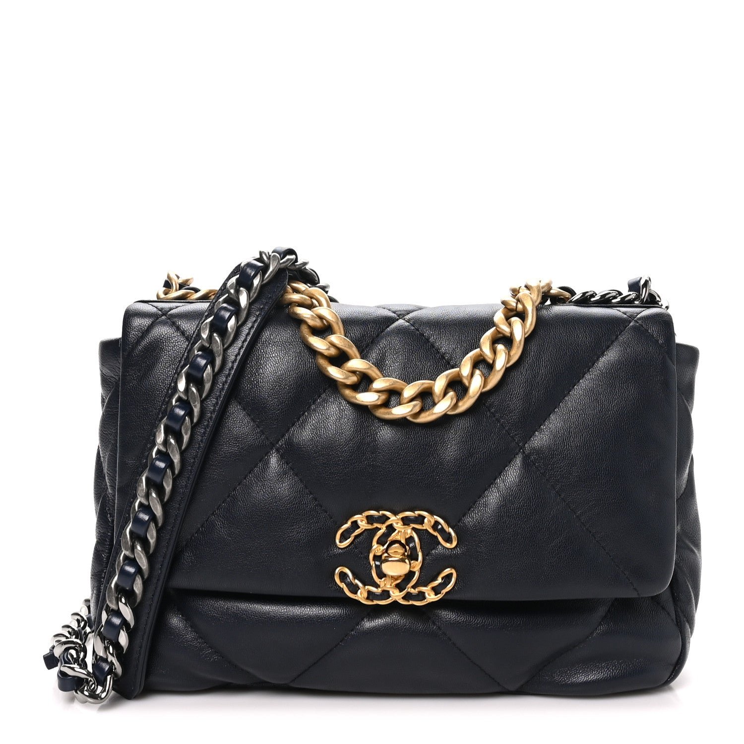 Chanel Goatskin Quilted Medium Chanel 19 Flap Navy Blue
