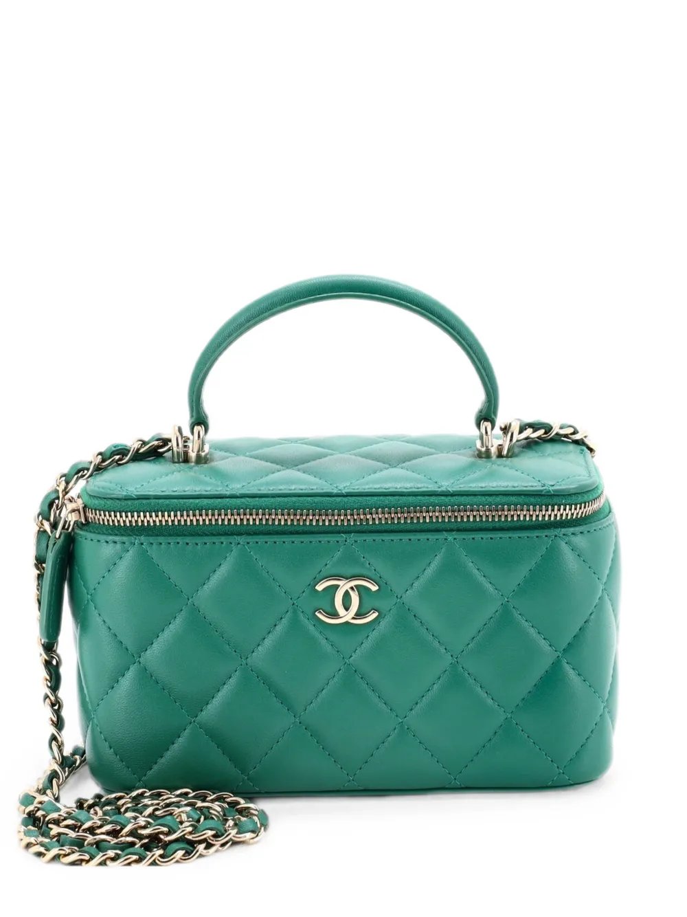 Classic Top Handle Vanity Case with Chain Quilted Lambskin Small crossbody bag