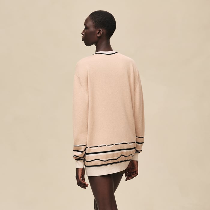 Beige Cajou "Ex-libris" Long-sleeve Tunic Sweater