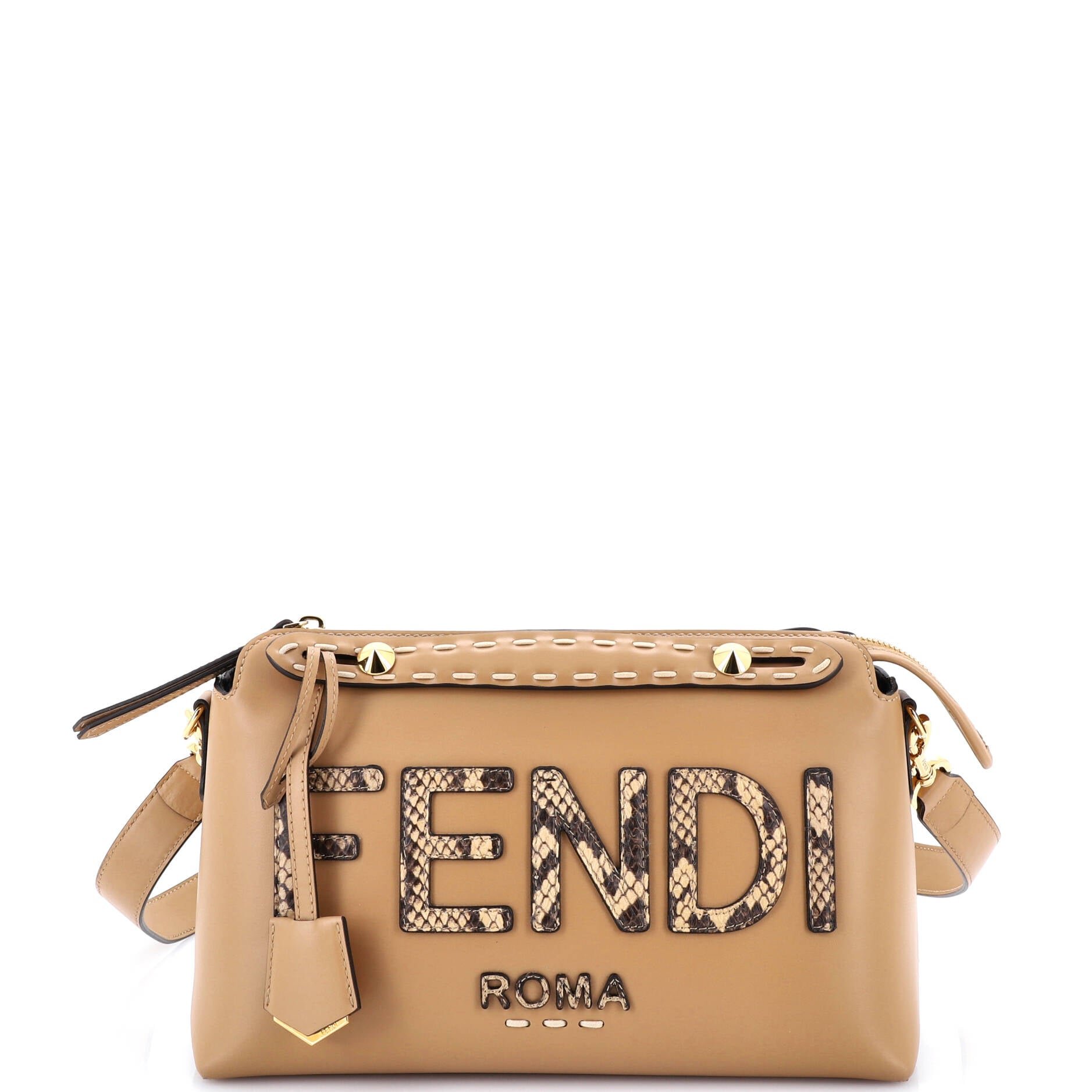 Fendi Logo By The Way Satchel Leather with Snakeskin Small