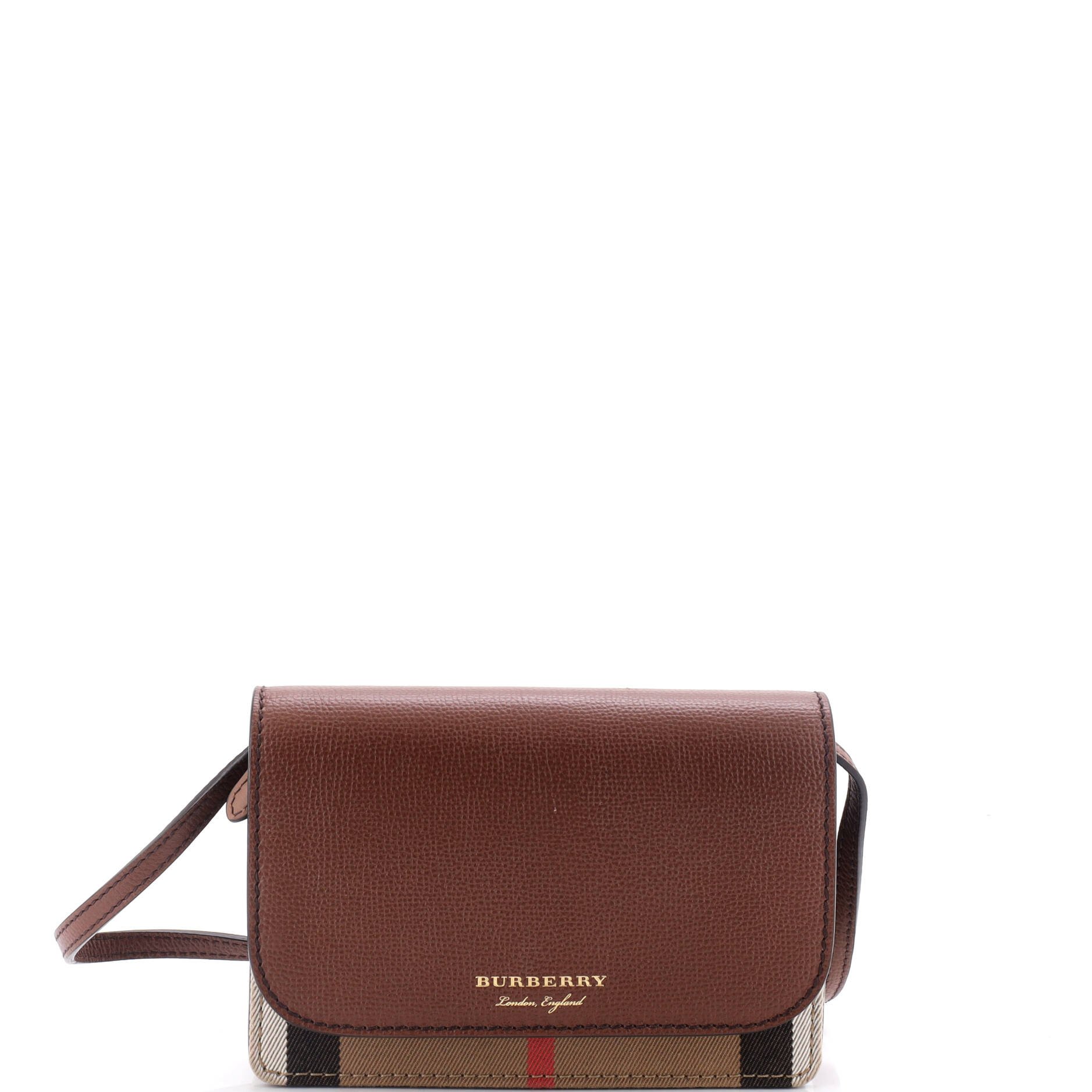 Hampshire Wallet on Chain Leather and House Check Canvas