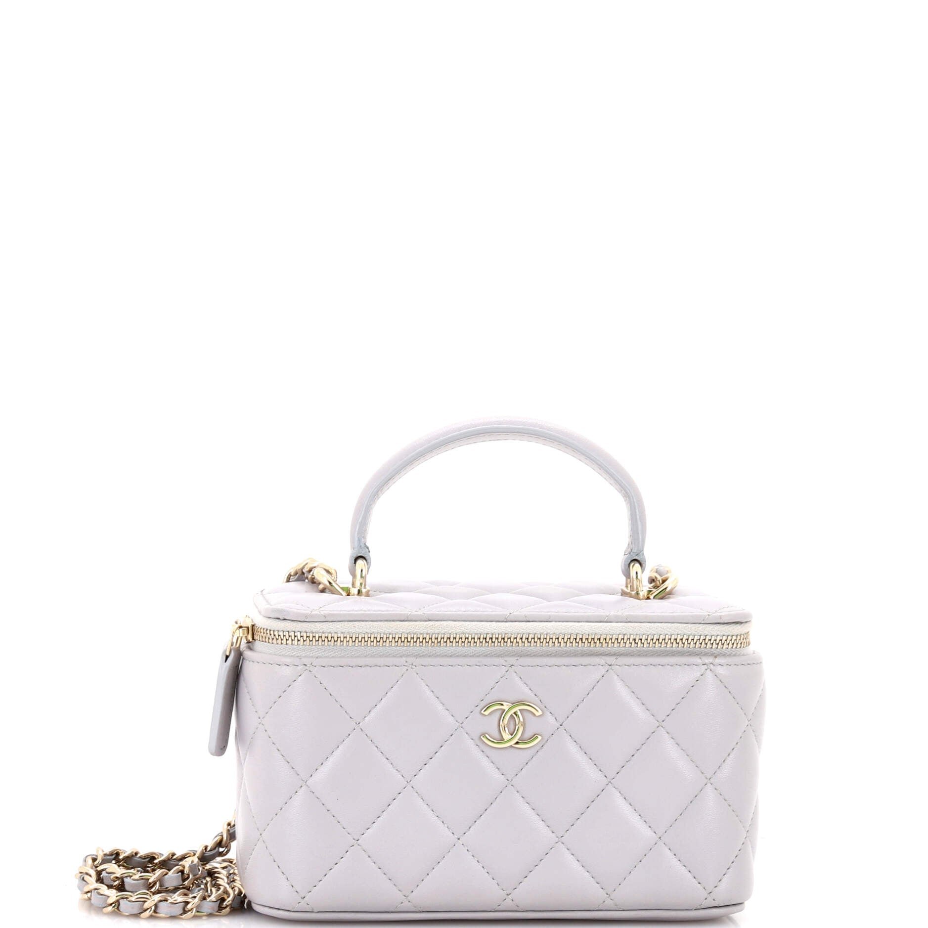Classic Top Handle Vanity Case with Chain Quilted Lambskin Small