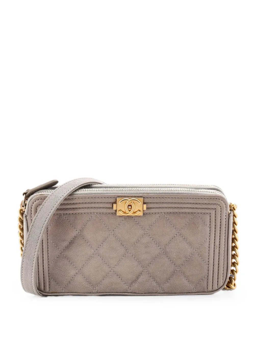 Boy Double Zip with Chain Quilted Caviar clutch bag