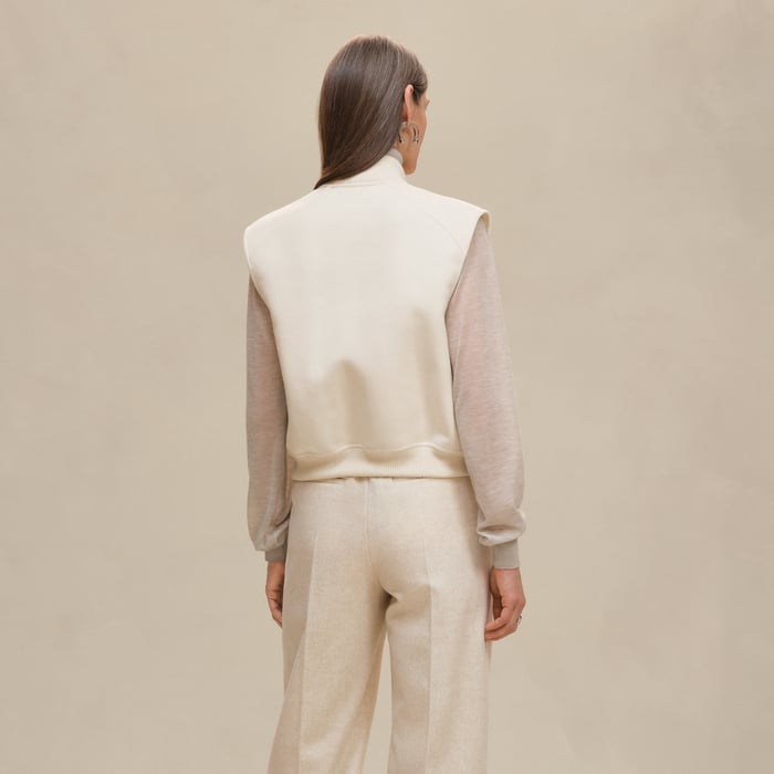 Blanc Naturel Sleeveless Short Bomber Jacket