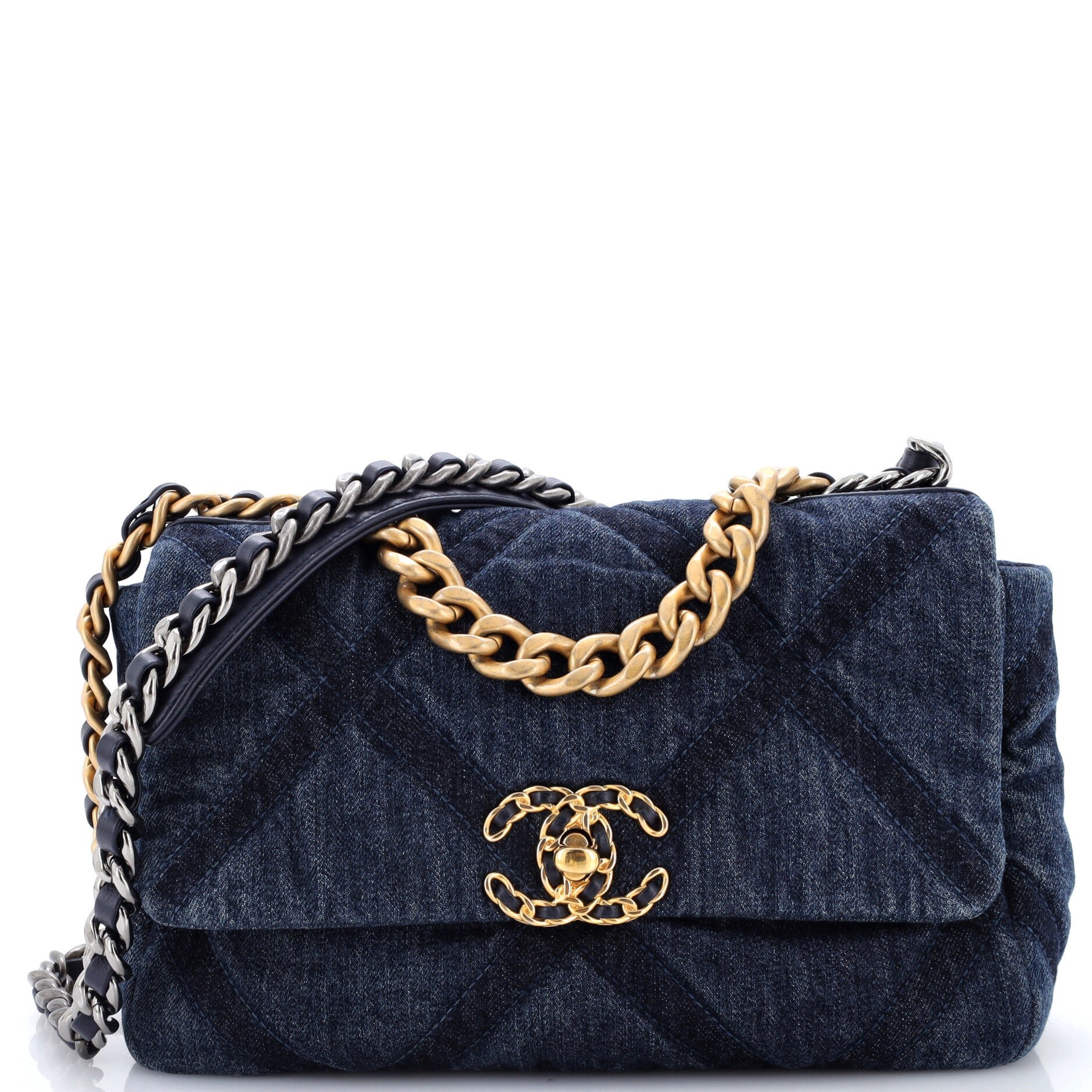19 Flap Bag Quilted Denim Medium