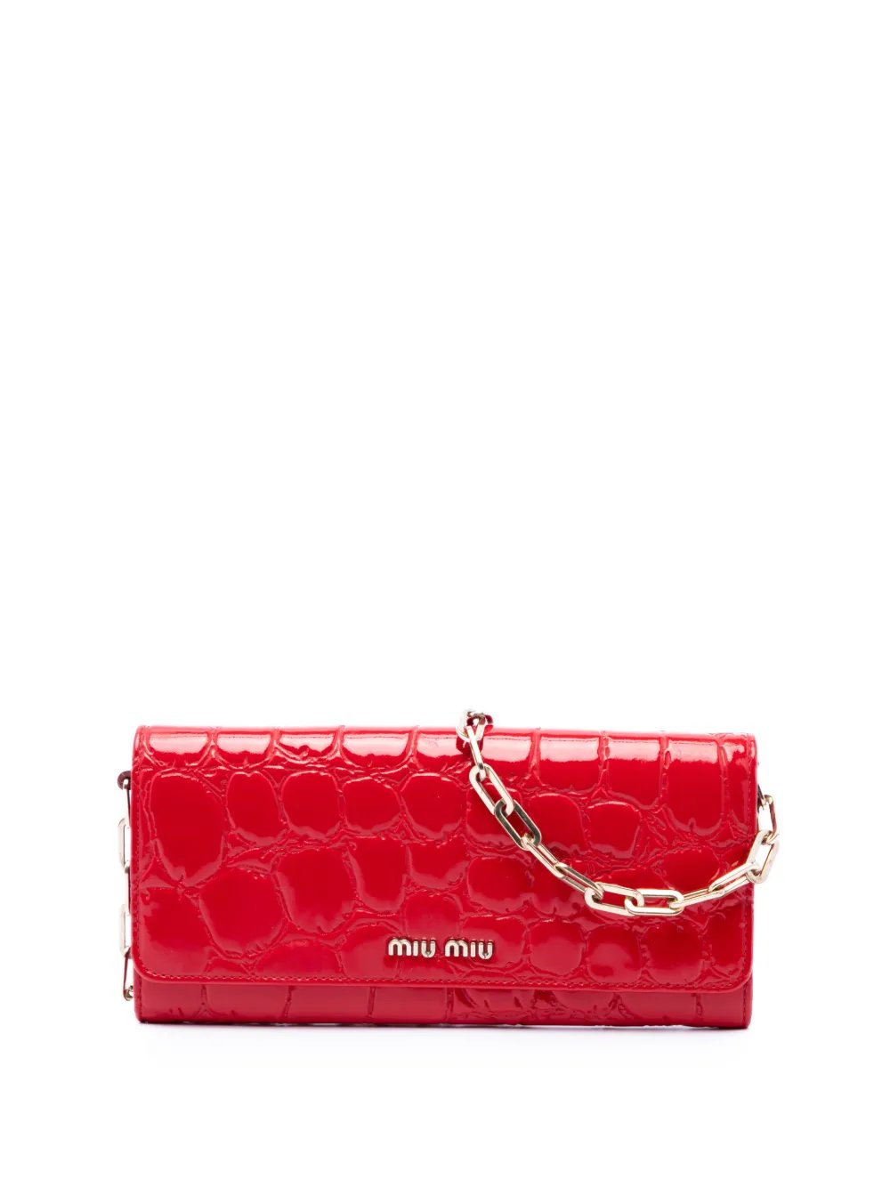 Miu Miu 2010-2026 Croc Embossed Patent Wallet On Chain crossbody bag