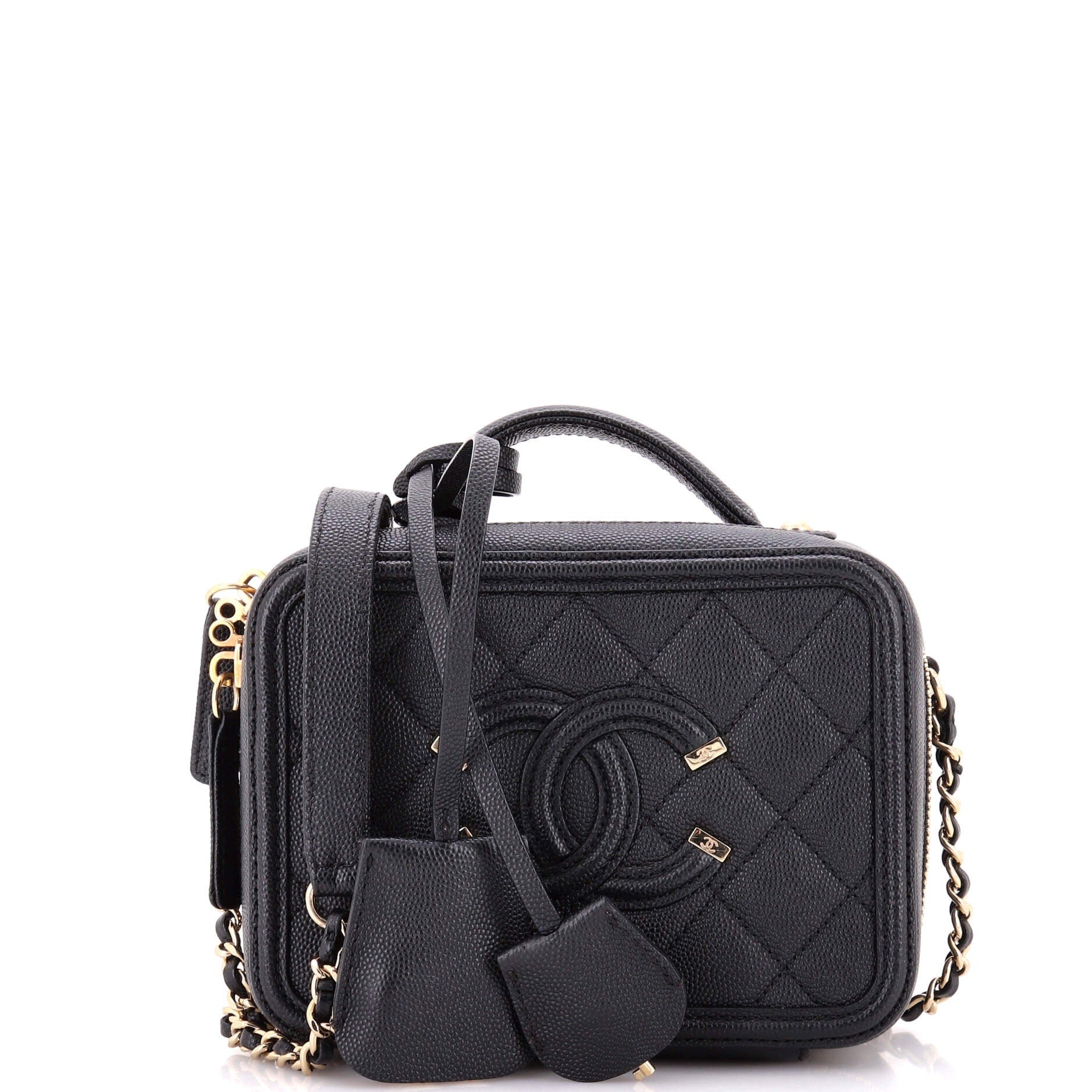 Filigree Vanity Case Quilted Caviar Small