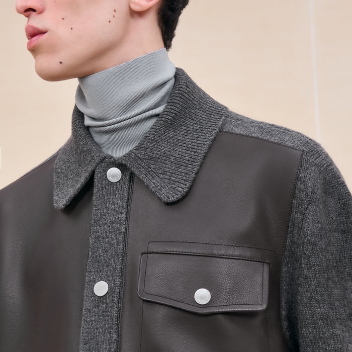 Anthracite "Devant Cuir Empreinte Sellier" Overshirt