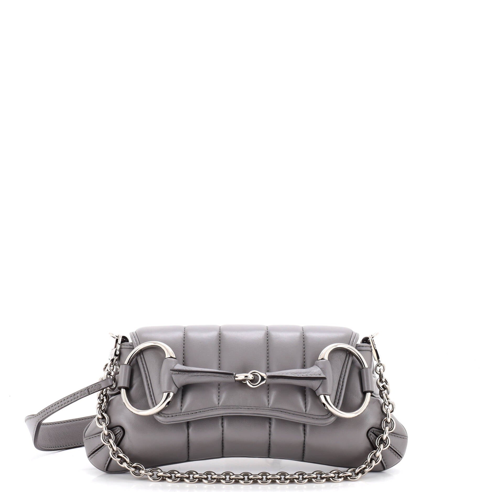 Horsebit Chain Shoulder Bag Vertical Quilted Leather Small