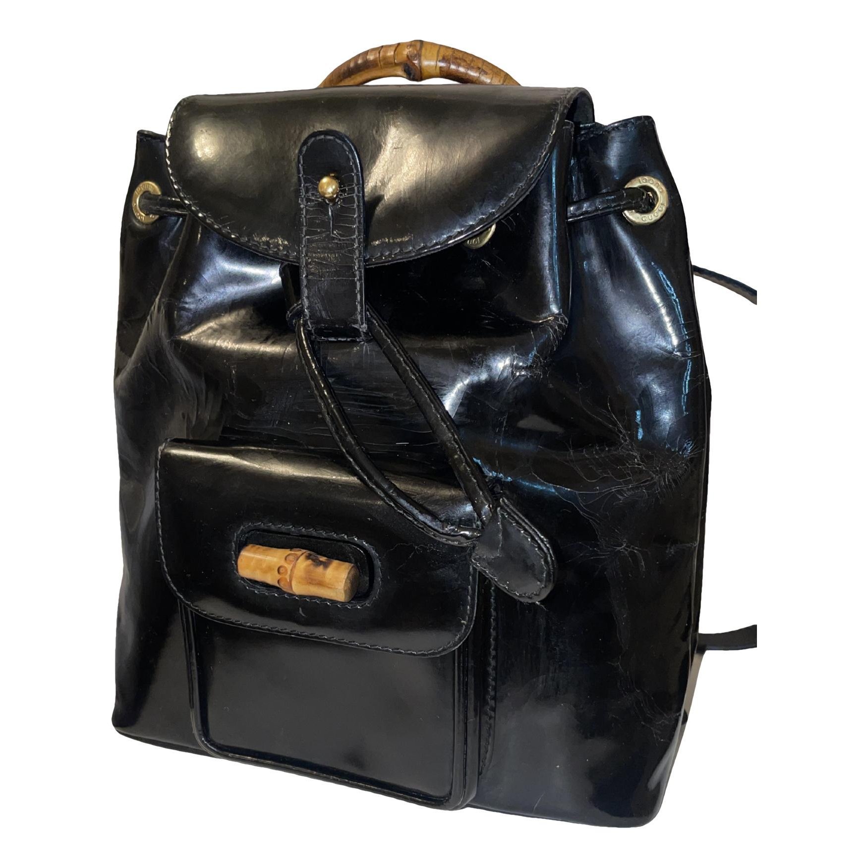 Vintage Bamboo patent leather backpack