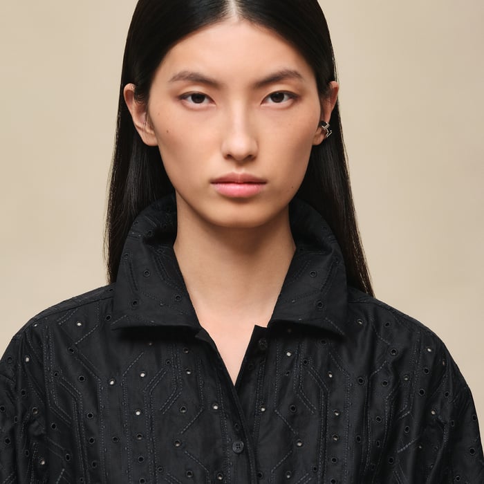 Noir Robe Coulissée Brodée