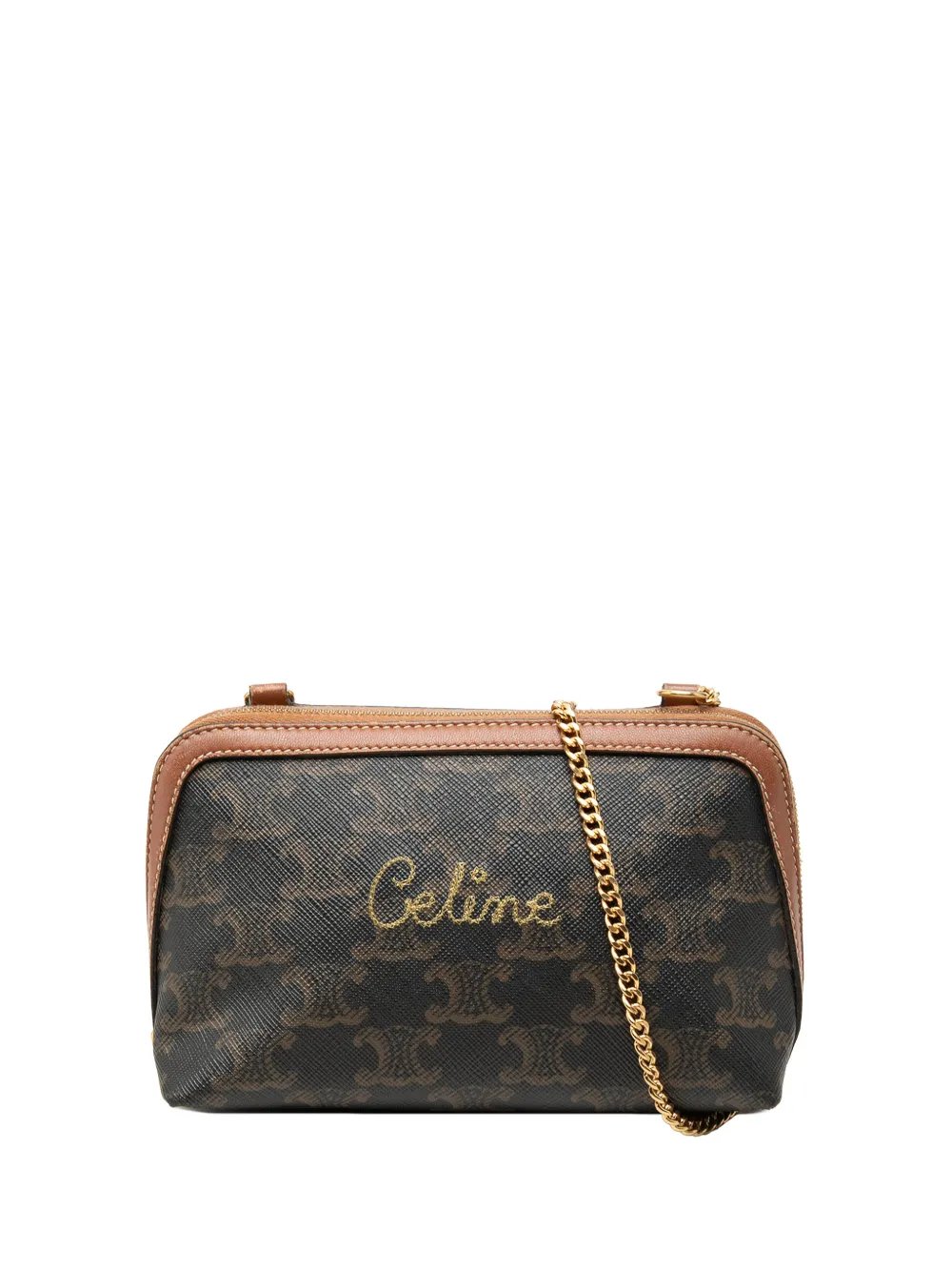 2020 Triomphe Coated Canvas Embroidered Logo Clutch On Chain crossbody bag