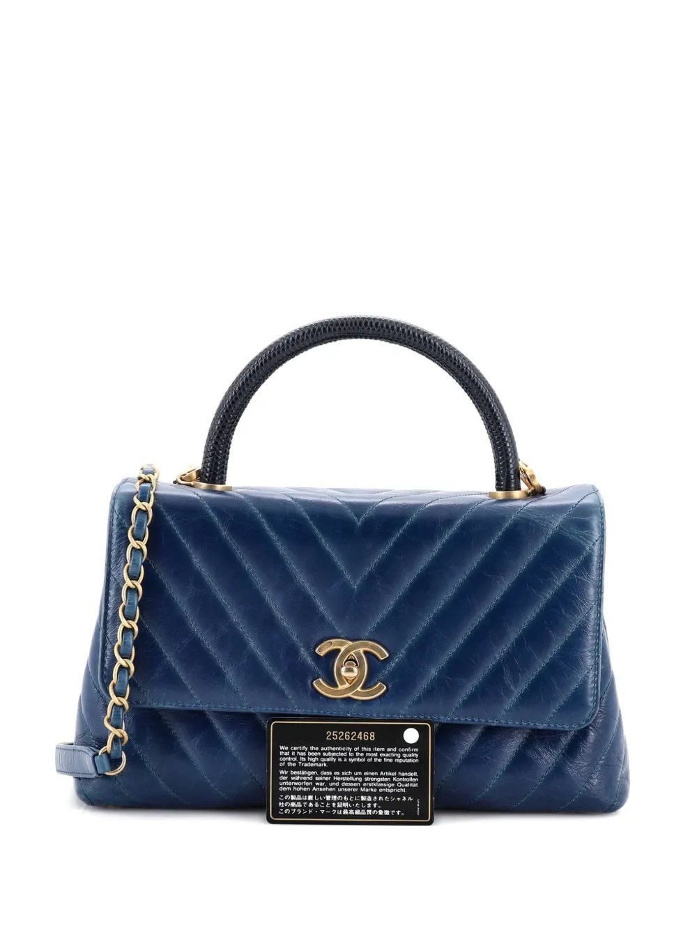 Coco Top Handle Bag Chevron Calfskin with Lizard Small satchel