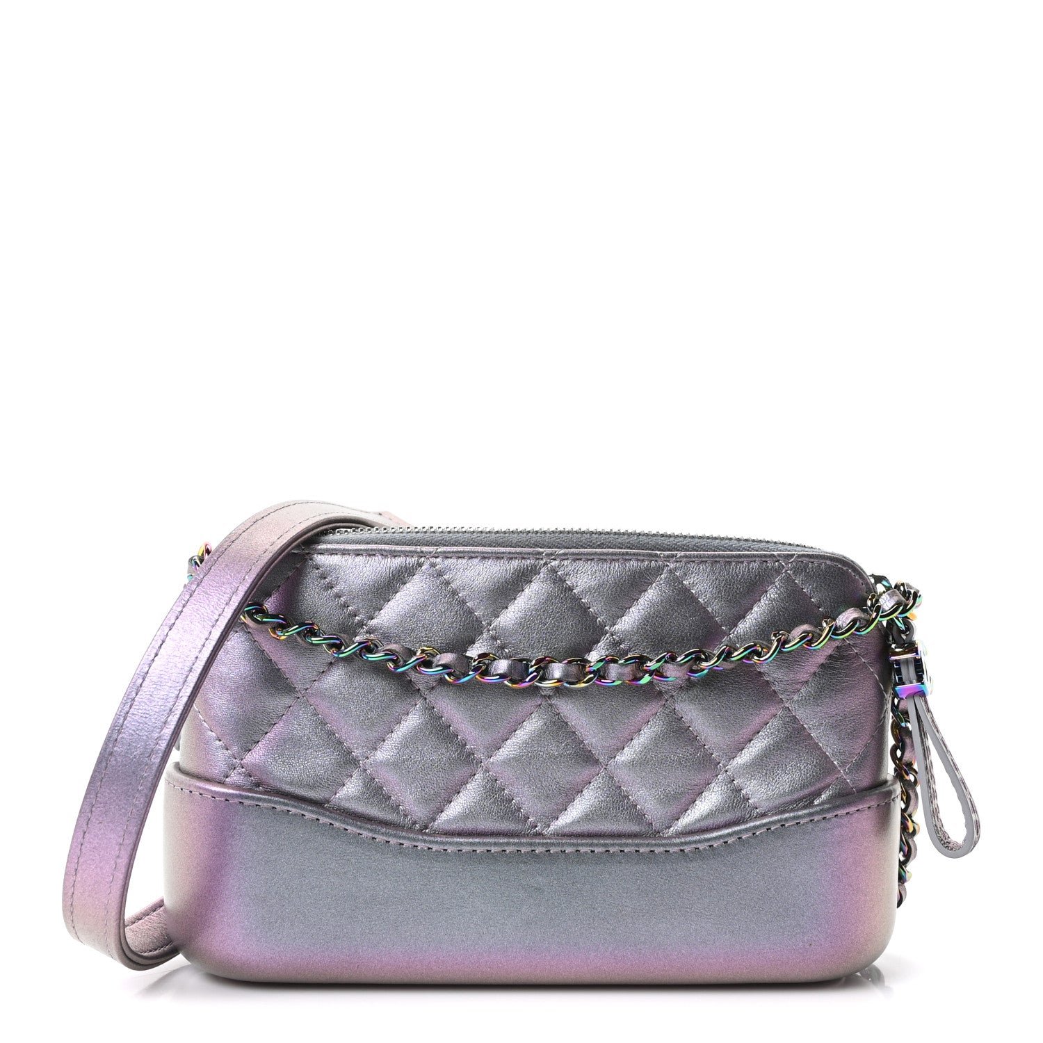 Chanel Iridescent Lambskin Calfskin Quilted Small Gabrielle Clutch With Chain Light Purple