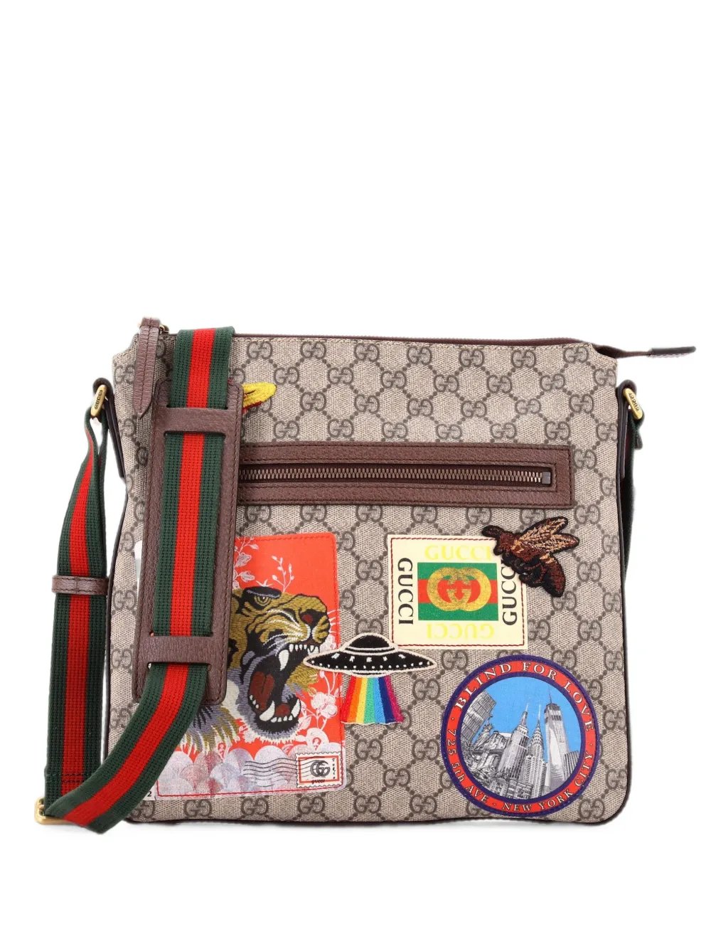 Courrier Zip Messenger GG Coated Canvas with Applique Medium crossbody bag