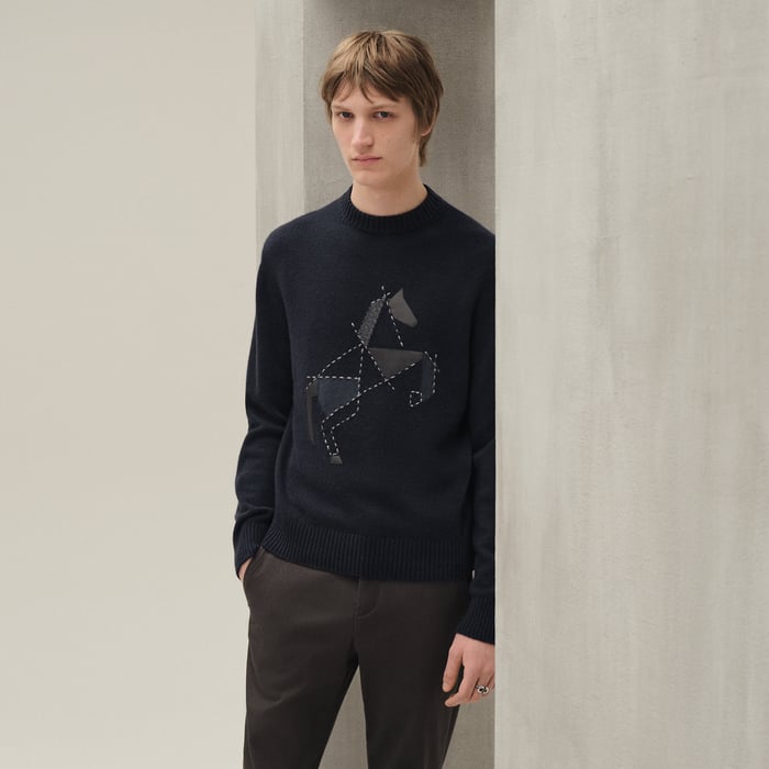 Marine Cashmere "Cheval Tangram" Crewneck Sweater