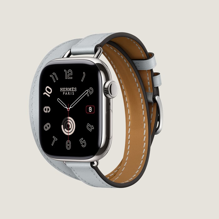 Bleu Glacier Band Apple Watch Hermès Double Tour 42 MM Attelage