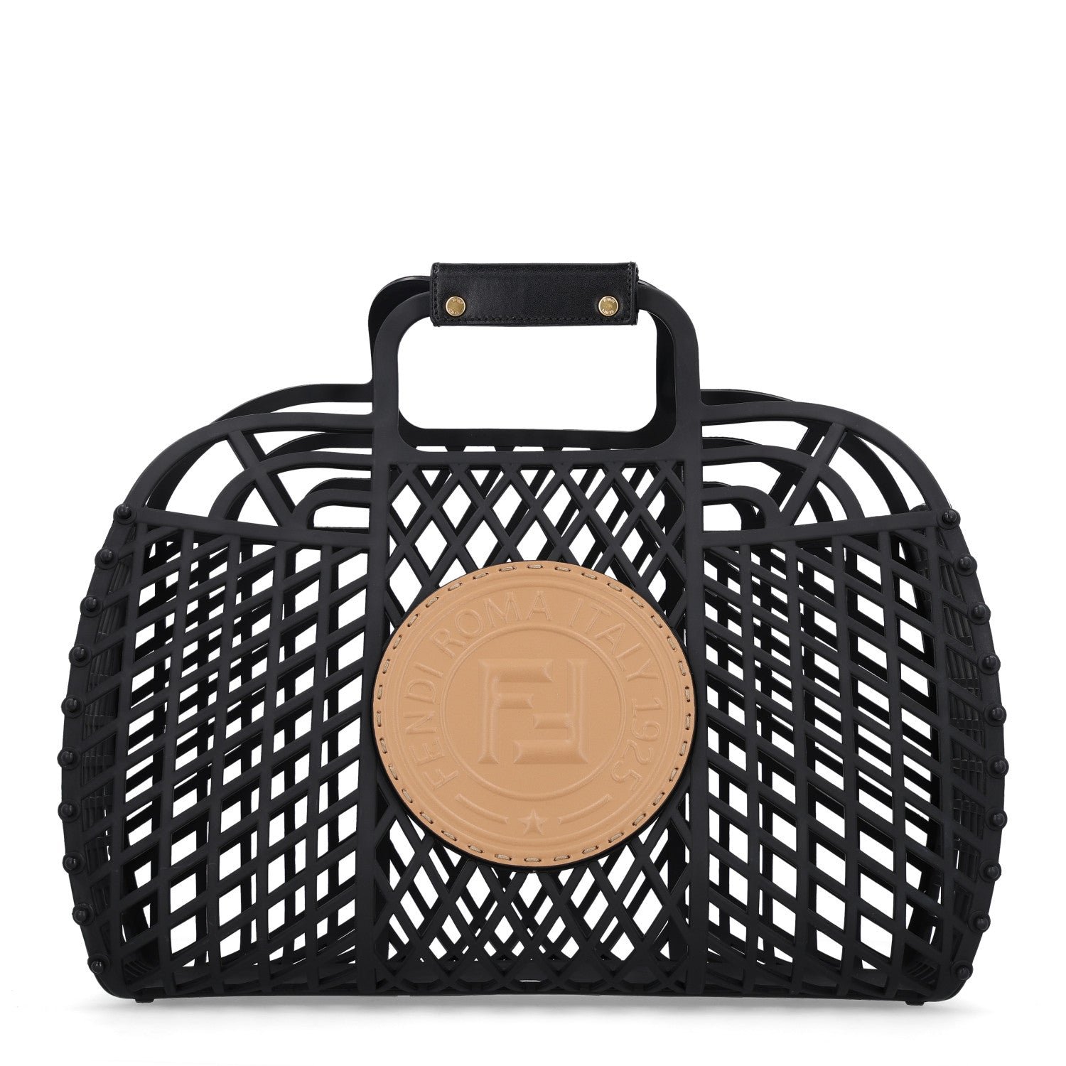 Fendi Recycled Plastic Vitello Liberty Matte Medium Fendi Basket Black Miele Scuro