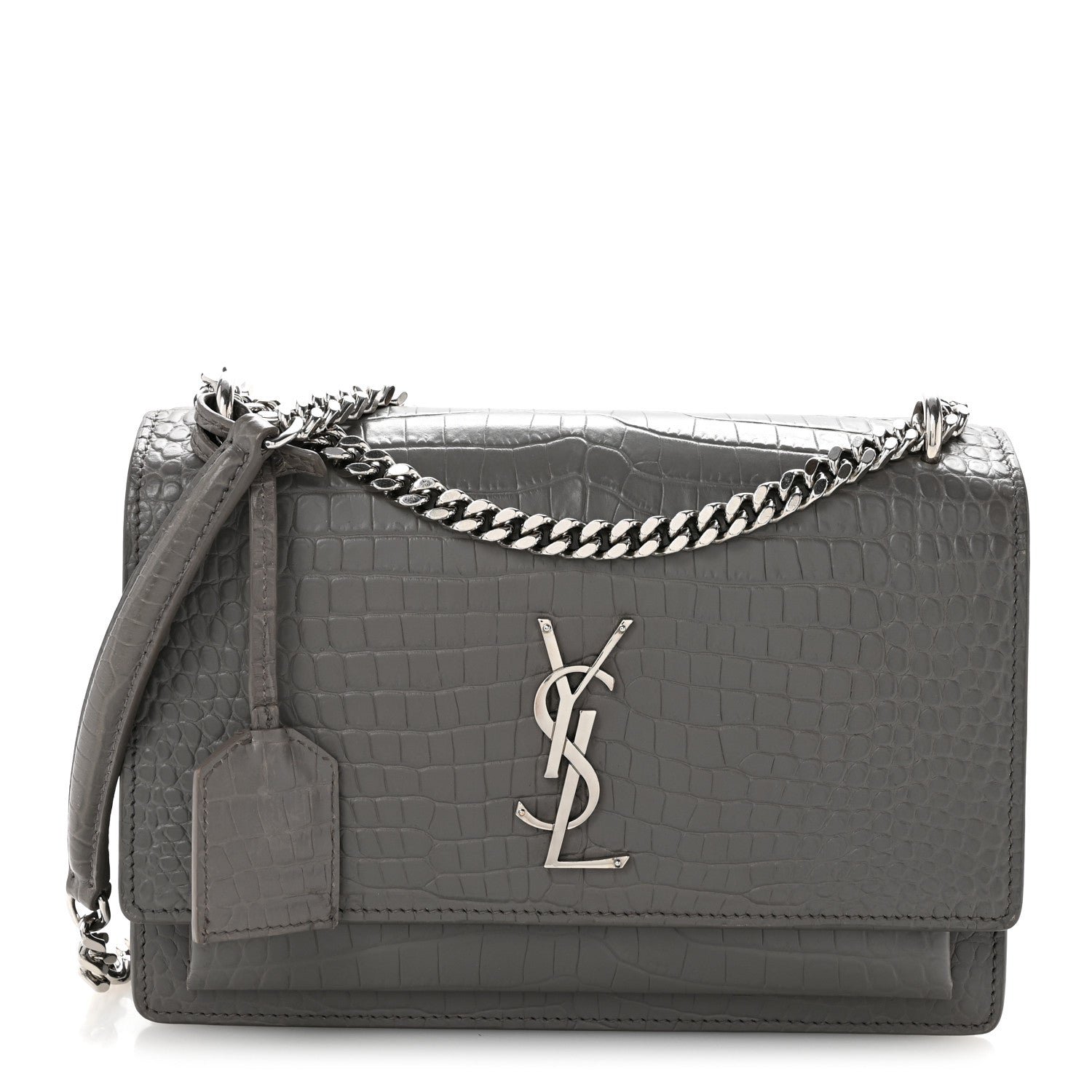 Saint Laurent Calfskin Crocodile Embossed Medium Monogram Sunset Fog