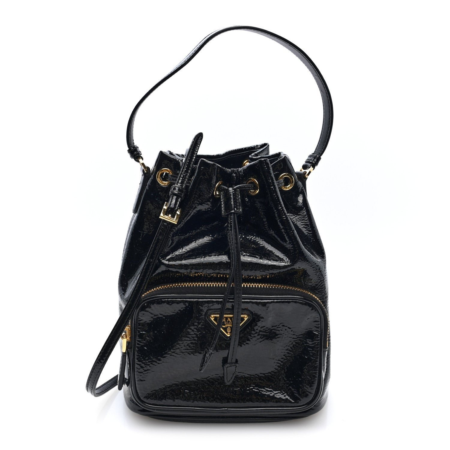 Prada Patent Duet Bucket Crossbody Bag Black