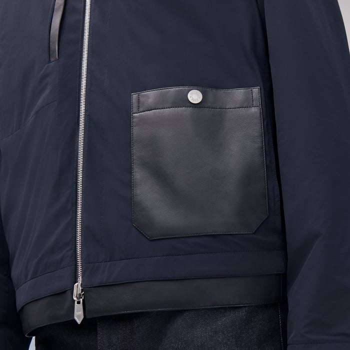 Marine Reversible Zipped Hooded Jacket With Leather Detail