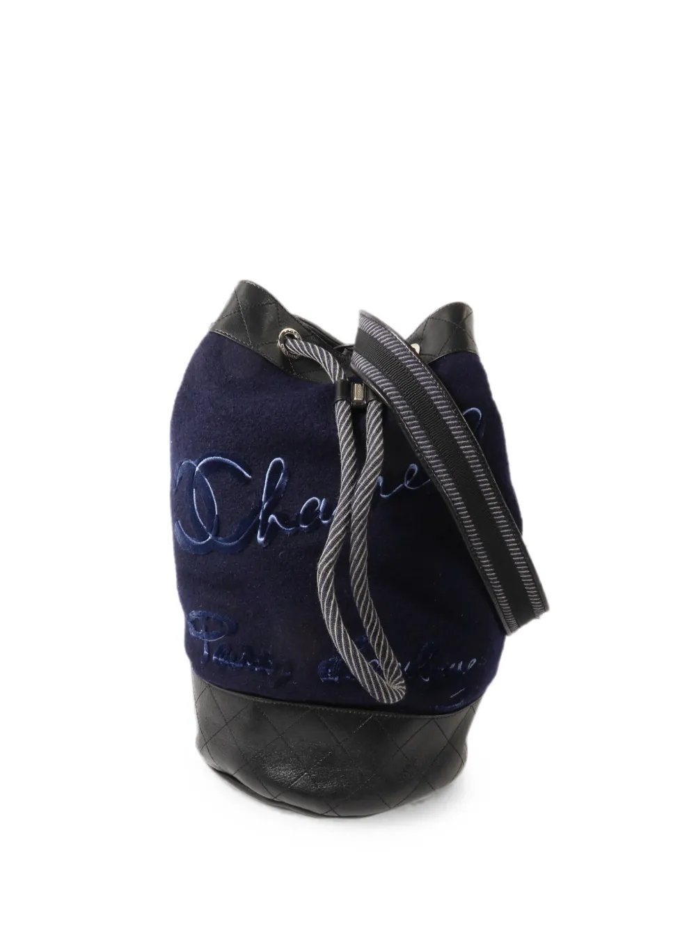 embroidered CC drawstring bucket bag