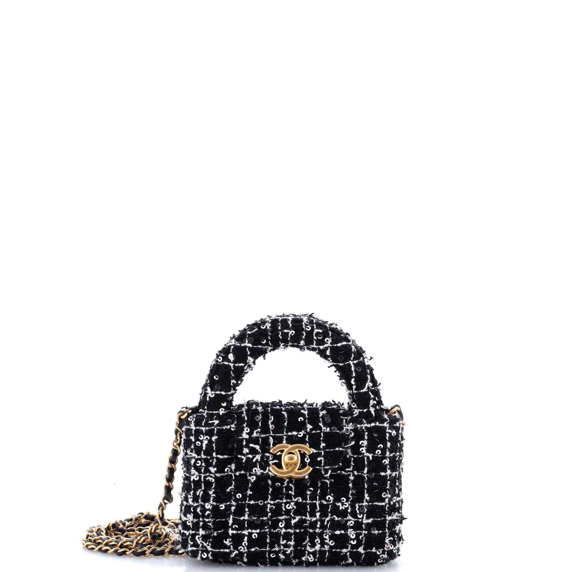 Kelly Top Handle Shopping Bag Quilted Tweed with Sequins Nano