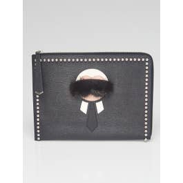 Fendi Fendi Black Saffiano Leather Karlito Flat Clutch Bag - 8M0370