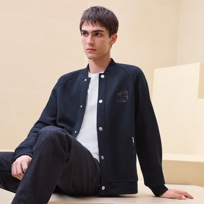 Marine "Metallerie Au Carre" Varsity Jacket With Leather Detail