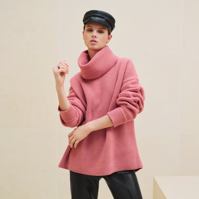 Rose Incarnat Long-sleeve Cashmere Tunic Sweater