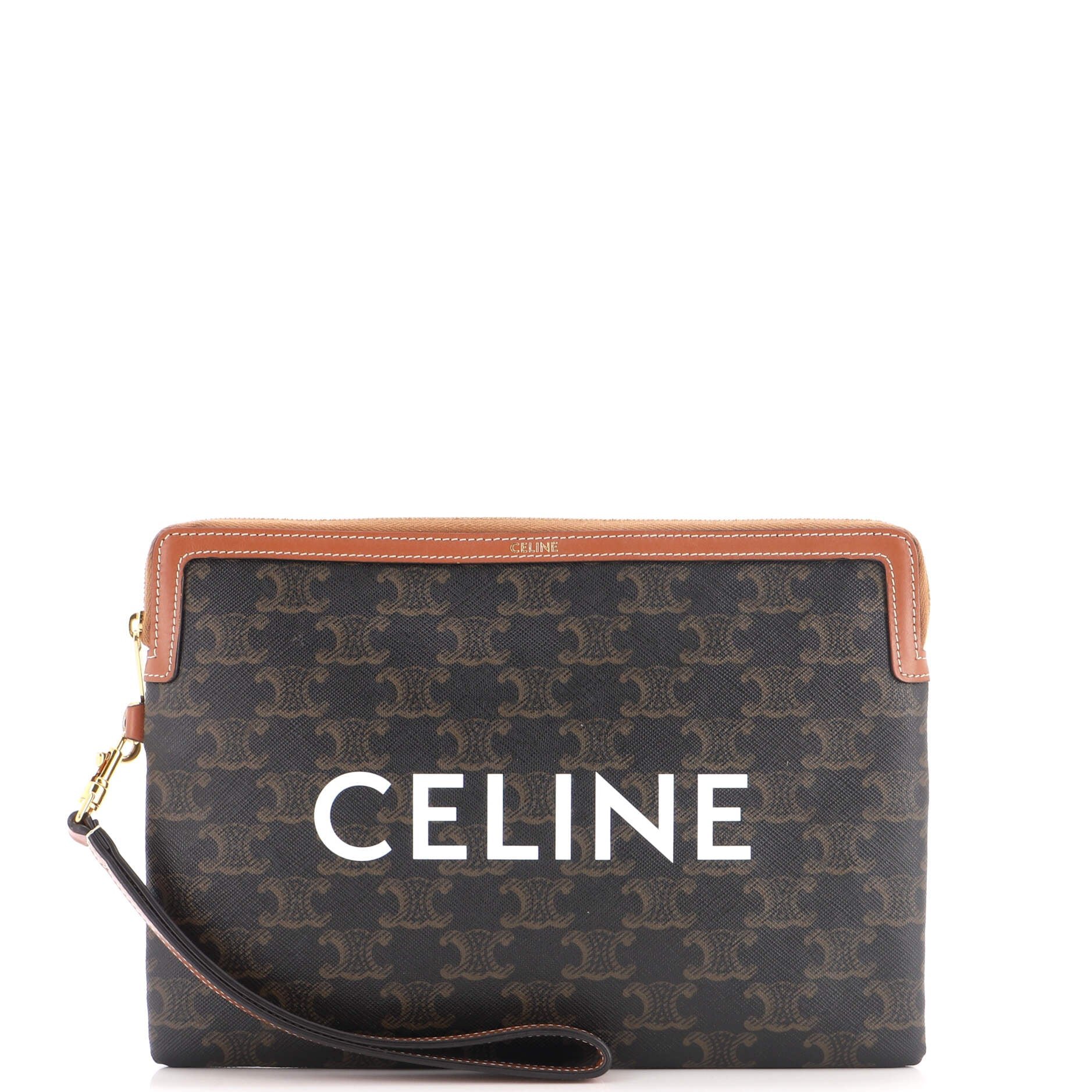 Logo Zip Wristlet Pouch Triomphe Coated Canvas Small