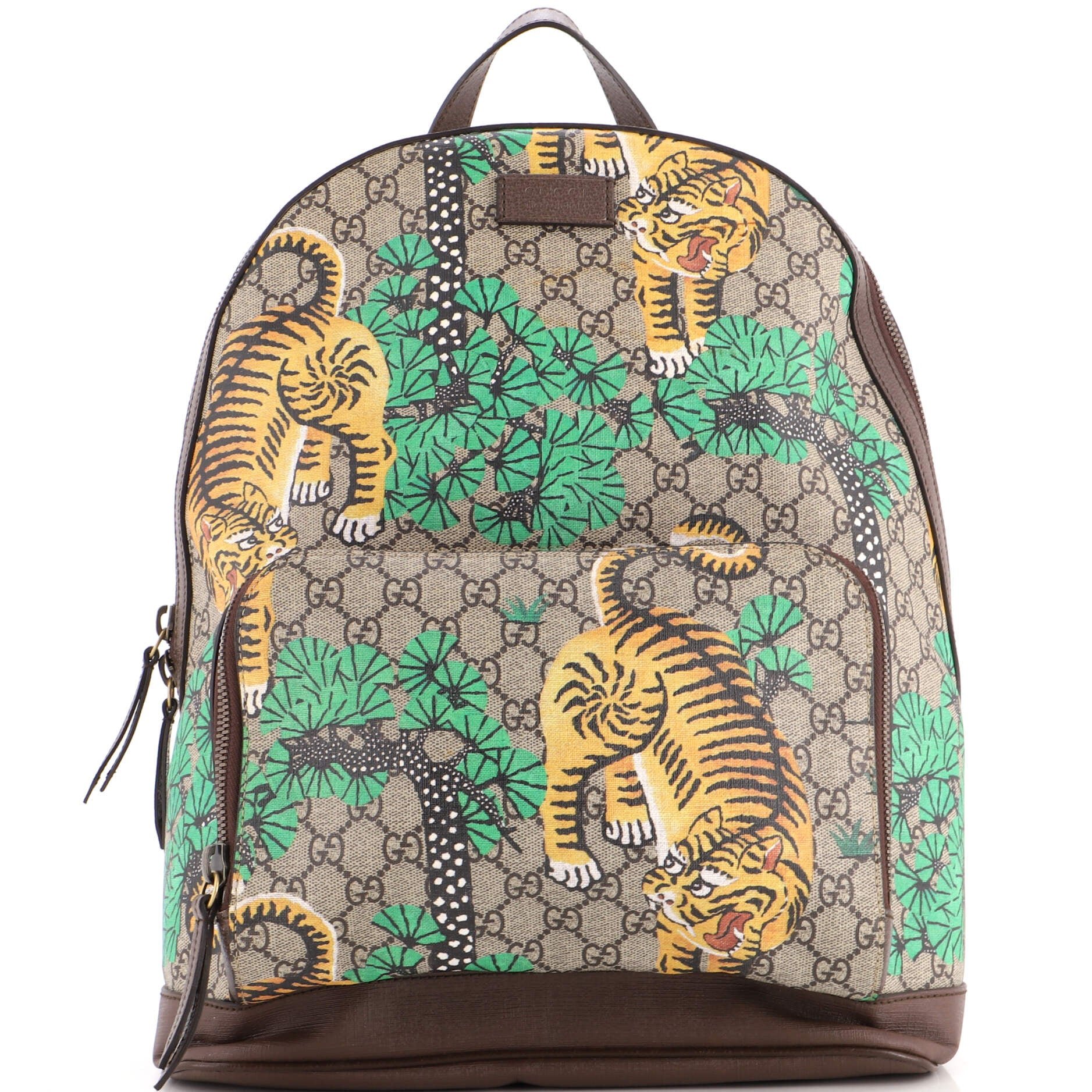 Zip Pocket Backpack Bengal Print GG Coated Canvas Medium