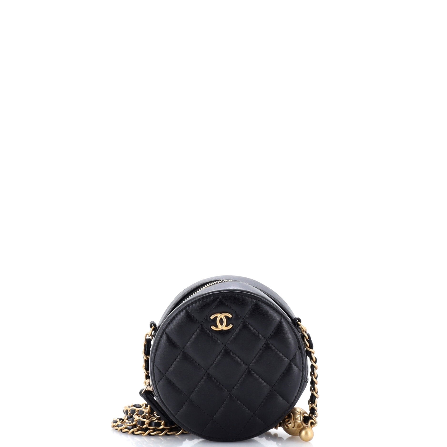 Pearl Crush Round Clutch with Chain Quilted Lambskin