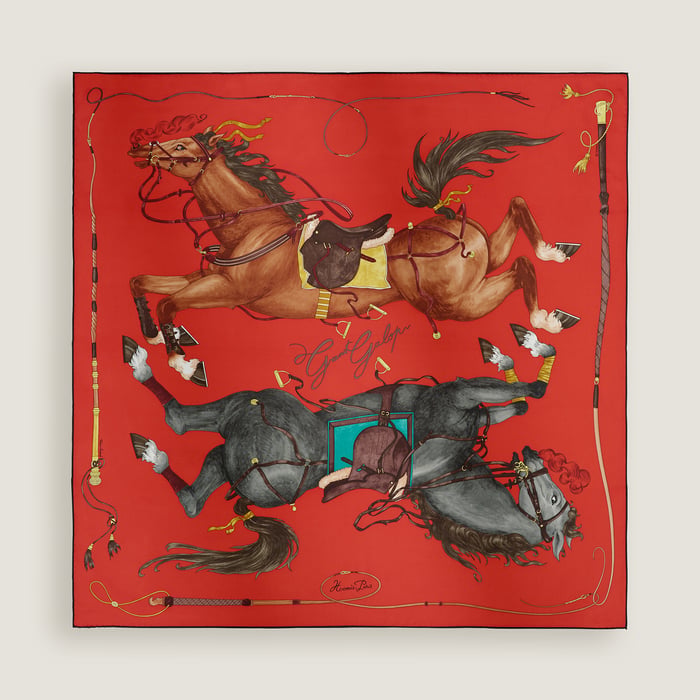 Hermès Grand Galop scarf 90 Rouge/Cuir/Sépia | BagUSeek