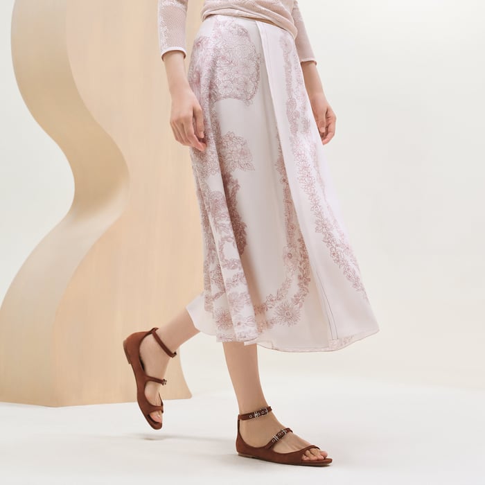Rose Pâle "Brides De Gala En Fleurs Esquisse" Flared Skirt