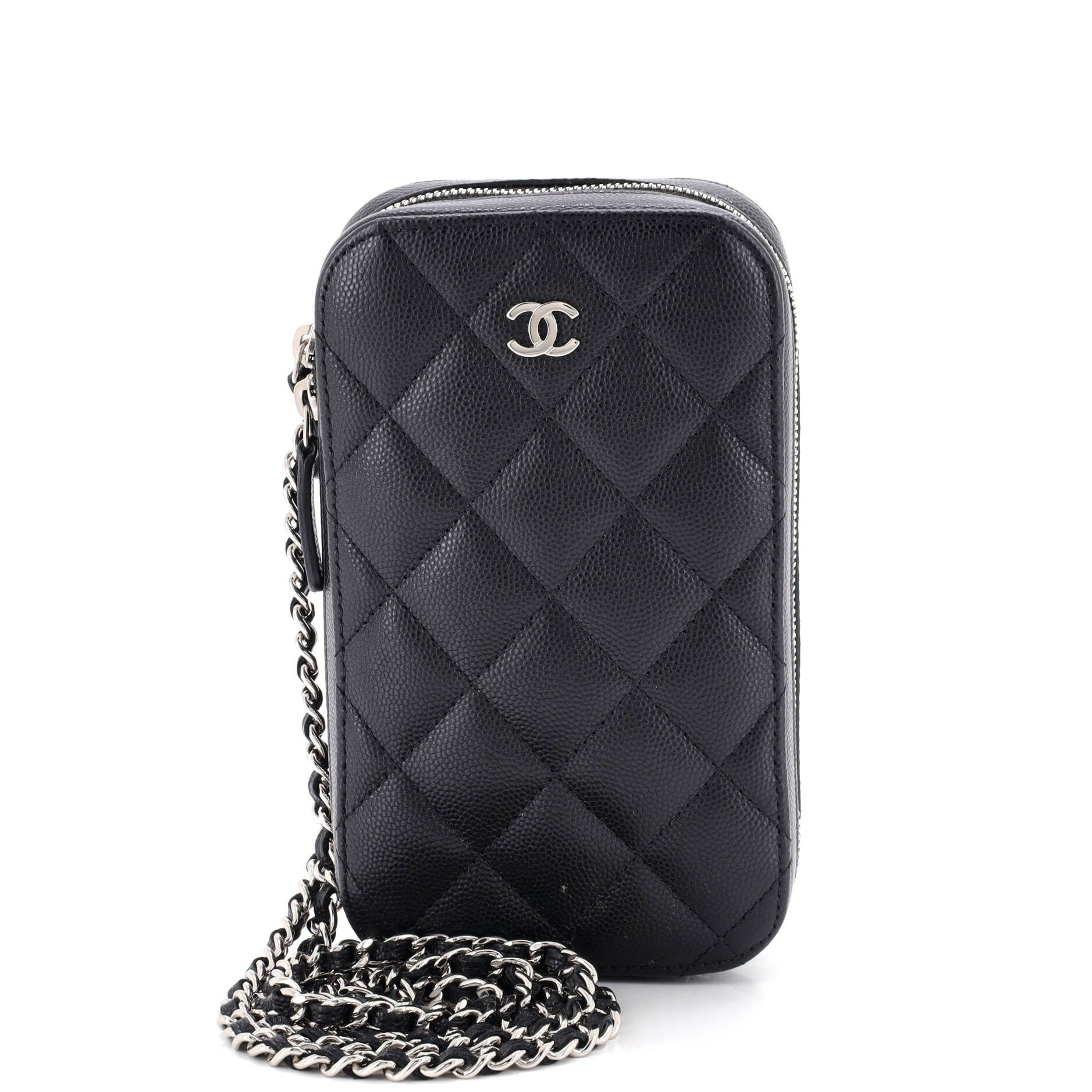 Zip Around Phone Case with Chain Quilted Caviar
