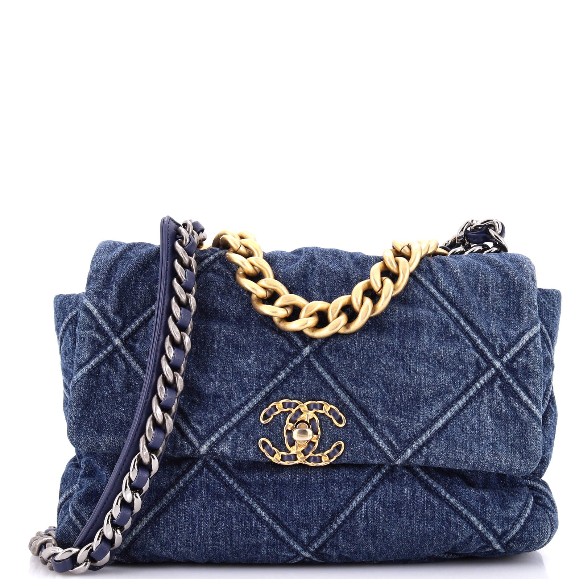 19 Flap Bag Quilted Denim Large