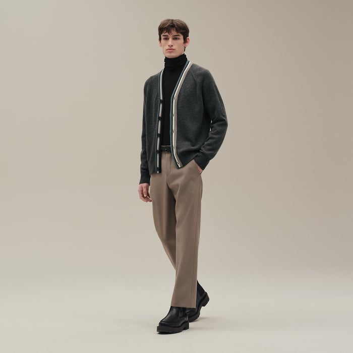 Anthracite Cashmere "Rayures Asymetriques" Buttoned Cardigan
