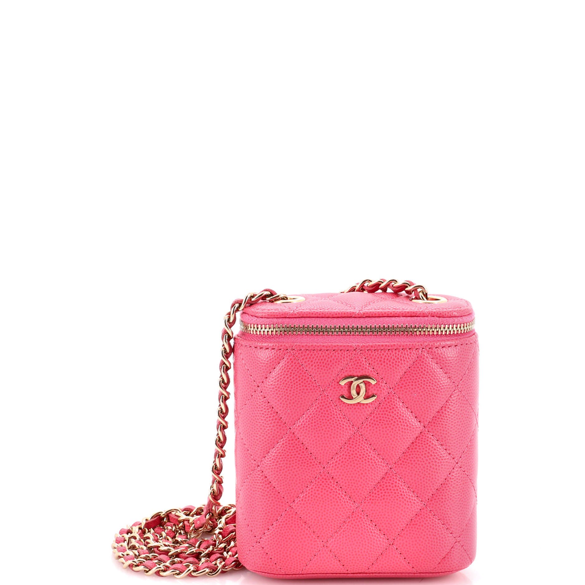 Vertical Classic Vanity Case with Chain Quilted Caviar Mini