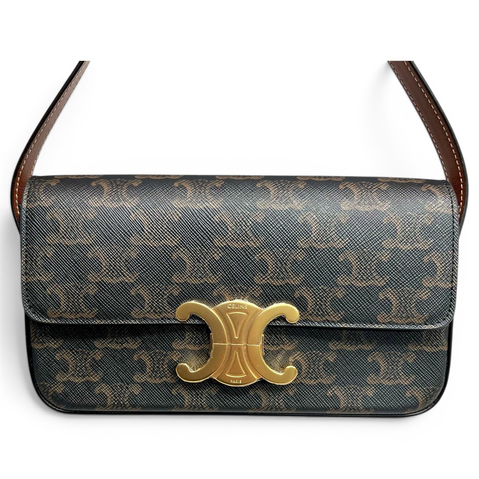 Celine Triomphe chain leather handbag
