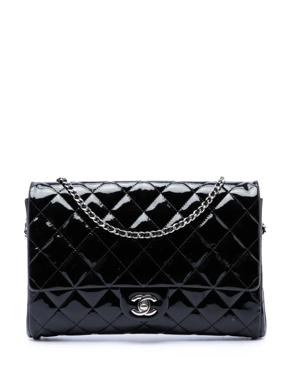 2012-2013 CC Quilted Patent Flap Clutch with Chain shoulder bag