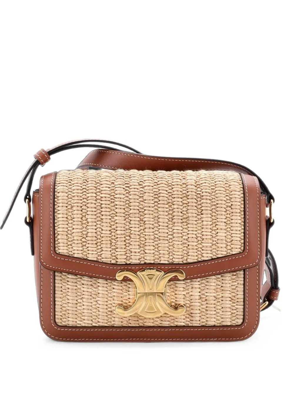 Triomphe Raffia with Leather Teen shoulder bag