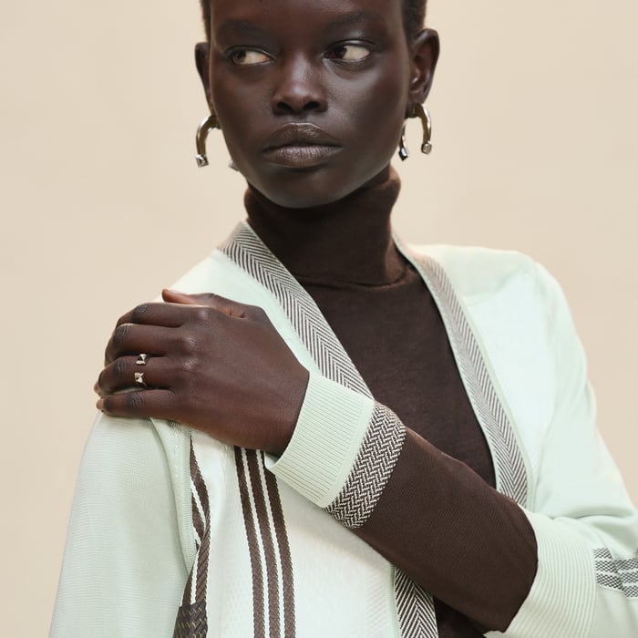 Vert Anis "Dressage Tressage" Long-sleeve Twillaine Cardigan