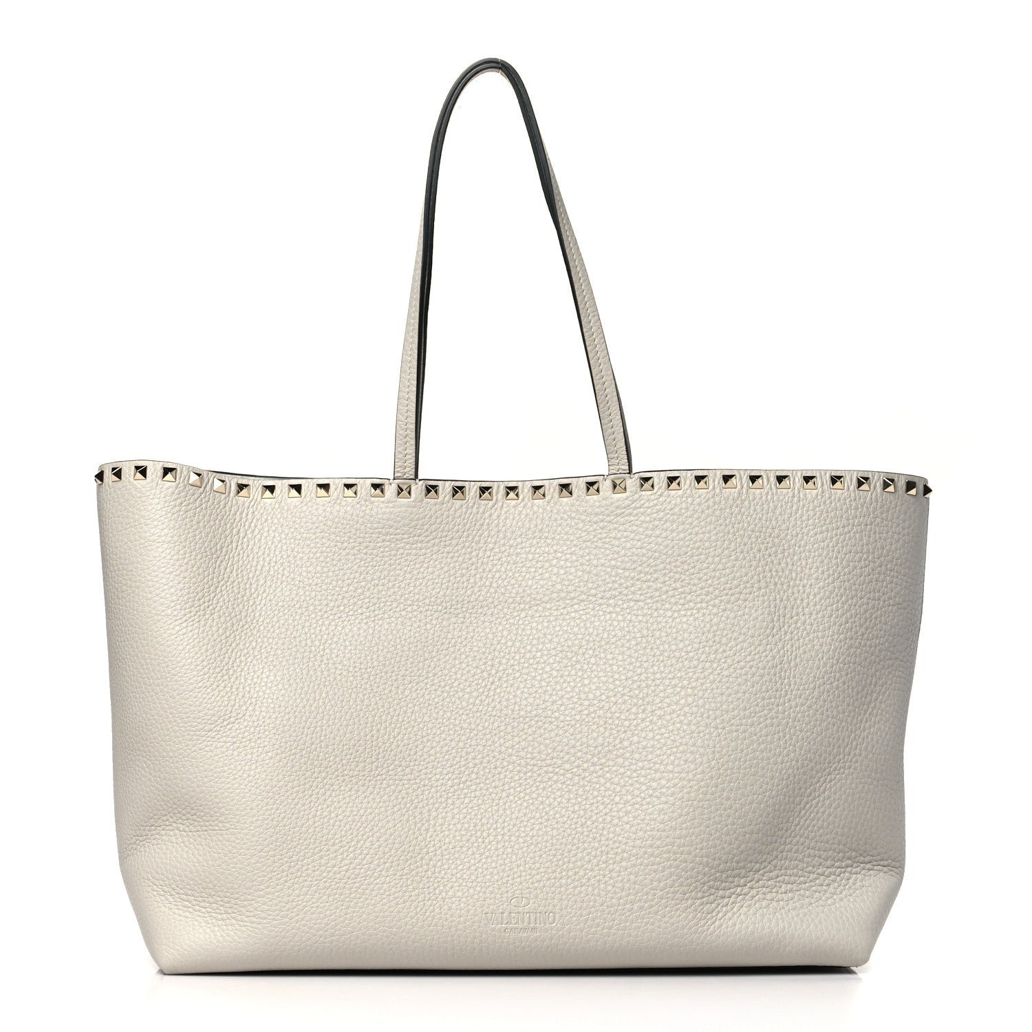 Valentino Garavani Grained Calfskin Rockstud Shoulder Tote Opal Grey