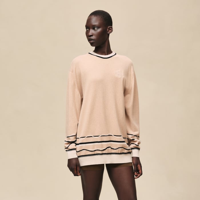 Beige Cajou "Ex-libris" Long-sleeve Tunic Sweater