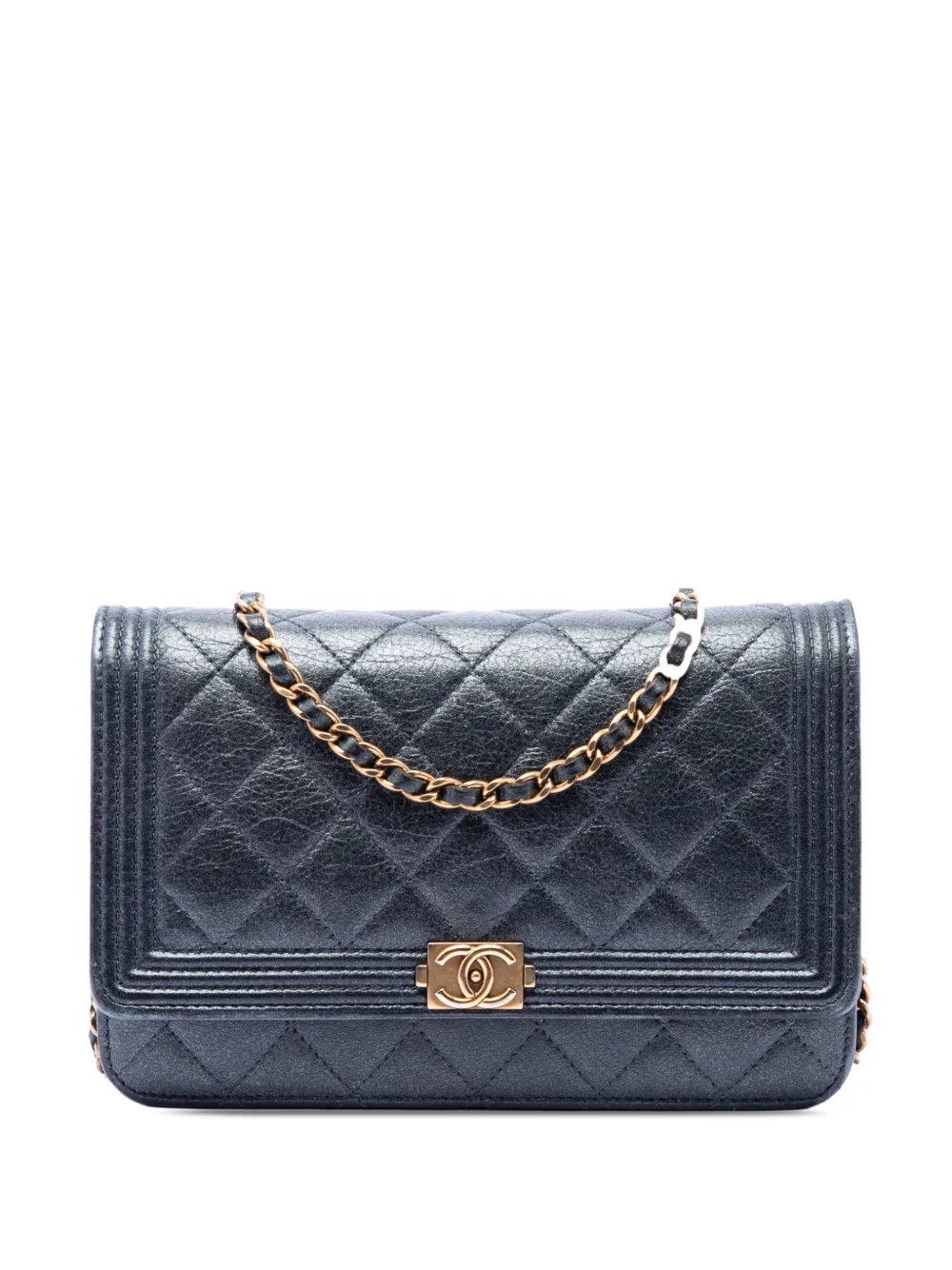 2014-2015 Quilted Metallic Calfskin Boy Wallet on Chain crossbody bag