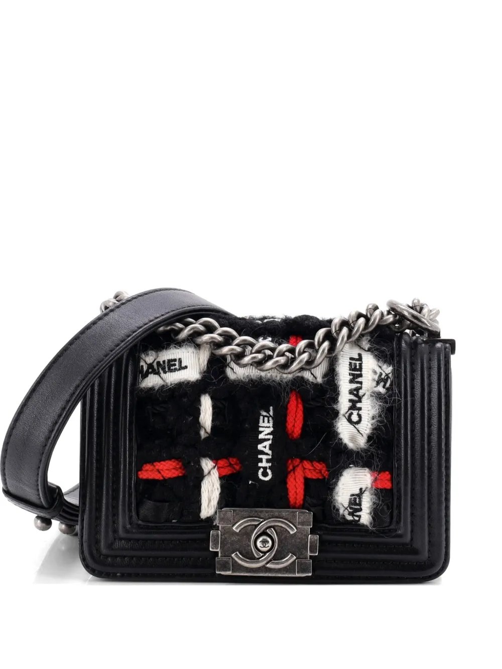 Boy Flap Bag Quilted Logo Ribbon and Tweed Small shoulder bag