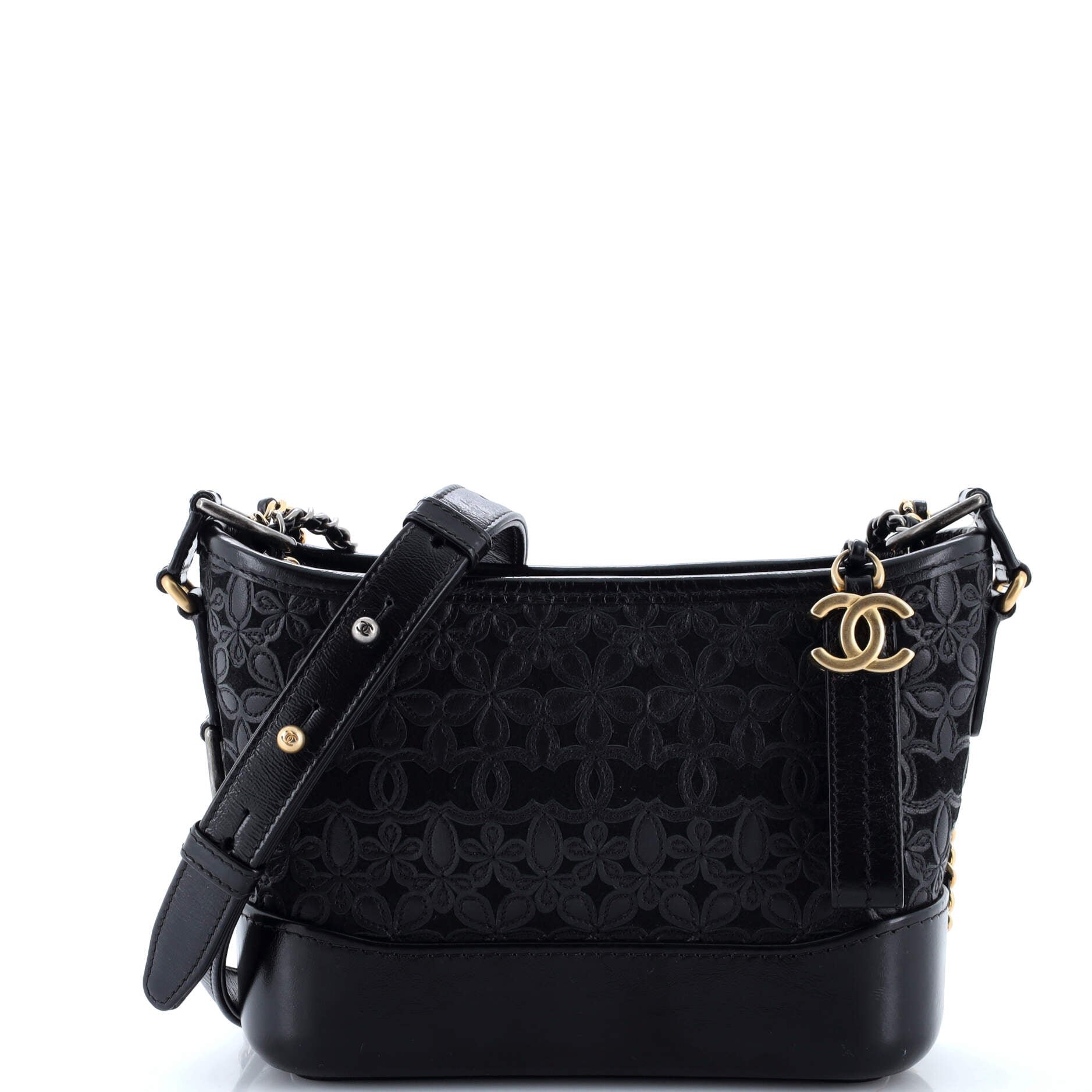 Gabrielle Hobo with Logo Handle Laser Cut Calfskin and Wool Felt Small