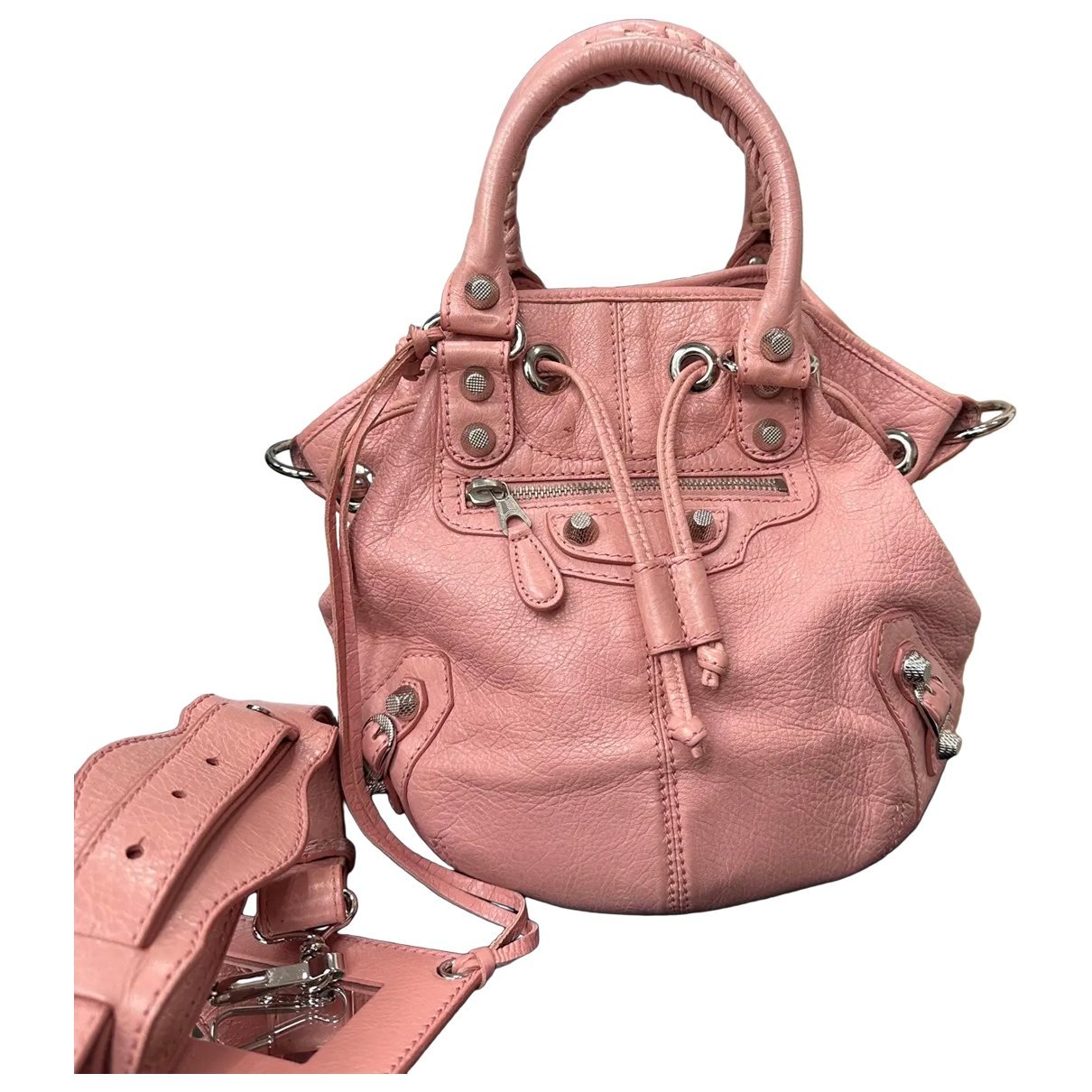 Pompon leather handbag