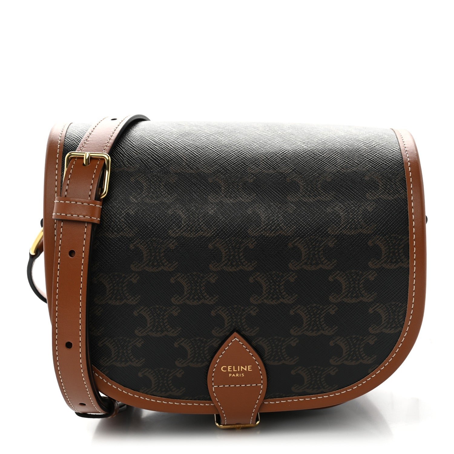 Celine Triomphe Canvas Medium Folco Bag Tan